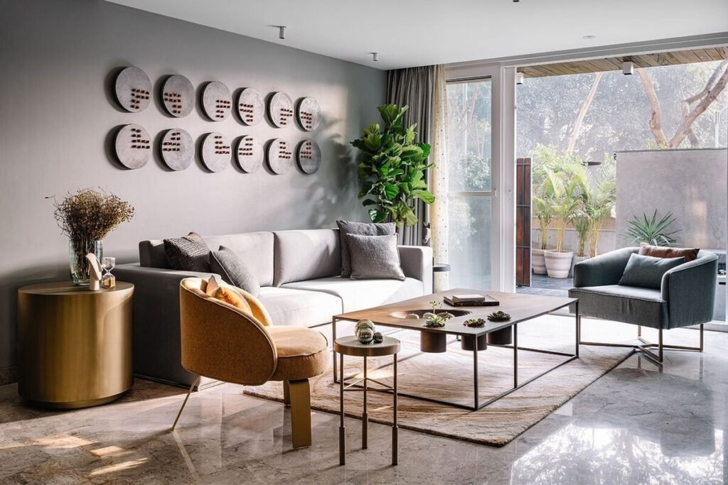 Modern living room with luxury home interior in south delhi done by SD inc.